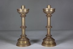 Jones & Willis, Pair of Gothic Revival Heavy Brass Castellated Candlesticks - Thumbnail 4