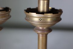 Jones & Willis, Pair of Gothic Revival Heavy Brass Castellated Candlesticks - Thumbnail 9