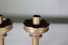 Jones & Willis, Pair of Gothic Revival Heavy Brass Castellated Candlesticks - Thumbnail 7