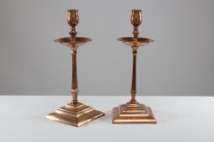 W. A. S. Benson, Pair of Arts & Crafts Copper and Brass Candlesticks - Thumbnail 2