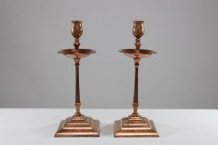W. A. S. Benson, Pair of Arts & Crafts Copper and Brass Candlesticks - Thumbnail 3