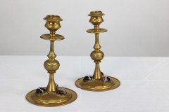 A Gothic Revival Brass Desk Set with a Pair of Candlesticks & a Matching Pen Tray - Thumbnail 3