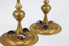 A Gothic Revival Brass Desk Set with a Pair of Candlesticks & Matching Pen Tray - Thumbnail 8