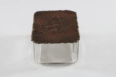 Mid-Century, c.1950 Glass and Copper Jewellery Box with Hand-Hammered Ship Lid - Thumbnail 2