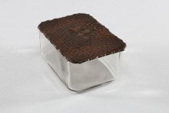 Mid-Century, c.1950 Glass and Copper Jewellery Box with Hand-Hammered Ship Lid - Thumbnail 4