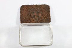 Mid-Century, c.1950 Glass and Copper Jewellery Box with Hand-Hammered Ship Lid - Thumbnail 14