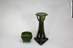 Bretby. An Arts & Crafts Green Planter & Stand Both Stamped Bretby - Thumbnail 3