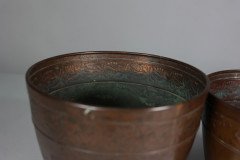 Joseph Sankey & Sons Large Arts & Crafts Copper Planter with Embossed Flower Pod - Thumbnail 8