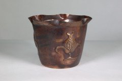 Joseph Sankey & Sons. Large Arts & Crafts Embossed Flower Pod Copper Planter - Thumbnail 3