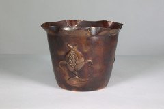 Joseph Sankey & Sons. Large Arts & Crafts Embossed Flower Pod Copper Planter - Thumbnail 4