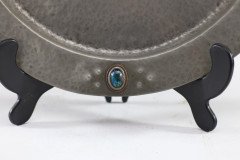 Liberty & Co. Attributed, Arts & Crafts hand hammered pewter plate with five blue enamel jewels - Thumbnail 7