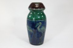 Belgian Art Pottery, Tall Earthenware Vase with Flamingo Frieze - Thumbnail 2