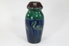Belgian Art Pottery, Tall Earthenware Vase with Flamingo Frieze - Thumbnail 3