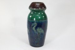 Belgian Art Pottery, Tall Earthenware Vase with Flamingo Frieze - Thumbnail 4
