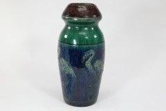 Belgian Art Pottery, Tall Earthenware Vase with Flamingo Frieze - Thumbnail 5