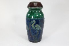 Belgian Art Pottery, Tall Earthenware Vase with Flamingo Frieze - Thumbnail 6