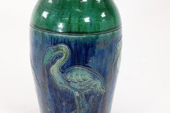Belgian Art Pottery, Tall Earthenware Vase with Flamingo Frieze - Thumbnail 10