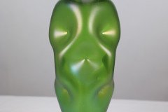 Loetz, attributed. A Tall Art Nouveau Green Iridescent Vase with Brass Floral Collar - Thumbnail 8