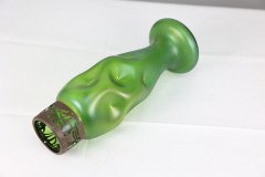 Loetz Attributed, Tall Art Nouveau Green Iridescent Vase with Brass Floral Collar - Thumbnail 13
