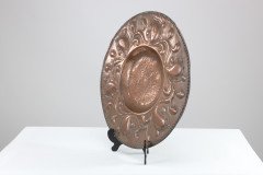 Arts & Crafts Copper Wall Plate, Repoussé Floral with Rivet Dots - Thumbnail 3