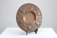 Arts & Crafts Copper Wall Plate, Repoussé Floral with Rivet Dots - Thumbnail 4