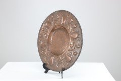 Arts & Crafts Copper Wall Plate, Repoussé Floral with Rivet Dots - Thumbnail 2