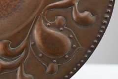 Arts & Crafts Copper Wall Plate, Repoussé Floral with Rivet Dots - Thumbnail 7