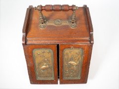 Aesthetic Movement Walnut Metamorphic Coal Box with Herons in a River Scene - Thumbnail 9