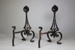 C. R. Ashbee for the Guild of Handicraft Attributed, an Early Pair of Hand Wrought Iron & Copper Fire Dogs - Thumbnail 5