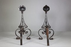 C. R. Ashbee for the Guild of Handicraft Attributed, Early Pair of Hand Wrought Iron & Copper Fire Dogs - Thumbnail 4
