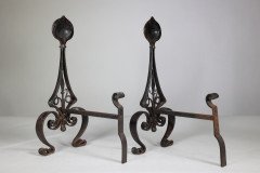 C. R. Ashbee for the Guild of Handicraft Attributed, Early Pair of Hand Wrought Iron & Copper Fire Dogs - Thumbnail 8
