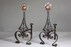C. R. Ashbee for the Guild of Handicraft Attributed, Early Pair of Hand Wrought Iron & Copper Fire Dogs - Thumbnail 2