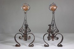 C. R. Ashbee for the Guild of Handicraft Attributed, an Early Pair of Hand Wrought Iron & Copper Fire Dogs - Thumbnail 3
