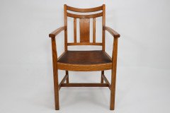Heal’s, Arts & Crafts Oak Armchair with Chamfered Rails and Shaped Seat - Thumbnail 3