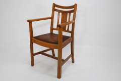 Heal’s, Arts & Crafts Oak Armchair with Chamfered Rails and Shaped Seat - Thumbnail 2