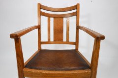 Heal’s, Arts & Crafts Oak Armchair with Chamfered Rails and Shaped Seat - Thumbnail 8
