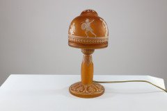 An Art Deco Style Mottled Orange Hand Painted Cameo Glass Style Table Lamp - Thumbnail 3