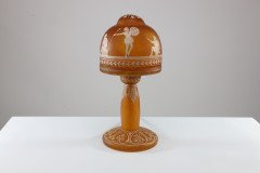 An Art Deco Style Mottled Orange Hand Painted Cameo Glass Style Table Lamp - Thumbnail 4