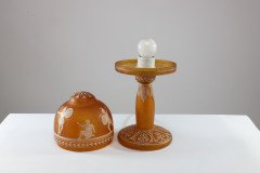 An Art Deco Style Mottled Orange Hand Painted Cameo Glass Style Table Lamp - Thumbnail 5