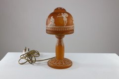 An Art Deco Style Mottled Orange Hand Painted Cameo Glass Style Table Lamp - Thumbnail 6