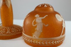 An Art Deco Style Mottled Orange Hand Painted Cameo Glass Style Table Lamp - Thumbnail 10
