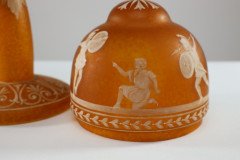 An Art Deco Style Mottled Orange Hand Painted Cameo Glass Style Table Lamp - Thumbnail 12