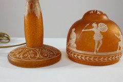 An Art Deco Style Mottled Orange Hand Painted Cameo Glass Style Table Lamp - Thumbnail 14
