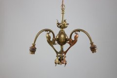 Arts & Crafts Brass Three Arm Ceiling Light with a Flower Bud to the Top - Thumbnail 2
