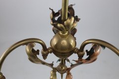 An Arts & Crafts Brass Three Arm Ceiling Light with a Flower Bud to the Top - Thumbnail 8