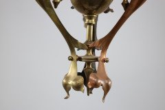 An Arts & Crafts Brass Three Arm Ceiling Light with a Flower Bud to the Top - Thumbnail 11