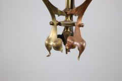 An Arts & Crafts Brass Three Arm Ceiling Light with a Flower Bud to the Top - Thumbnail 12
