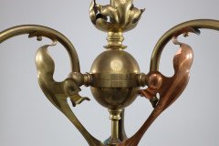 Arts & Crafts Brass Three Arm Ceiling Light with a Flower Bud to the Top - Thumbnail 9