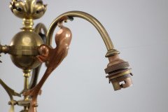 Arts & Crafts Brass Three Arm Ceiling Light with a Flower Bud to the Top - Thumbnail 10