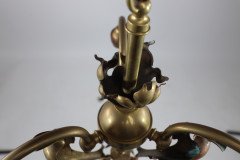 Arts & Crafts Brass Three Arm Ceiling Light with a Flower Bud to the Top - Thumbnail 6